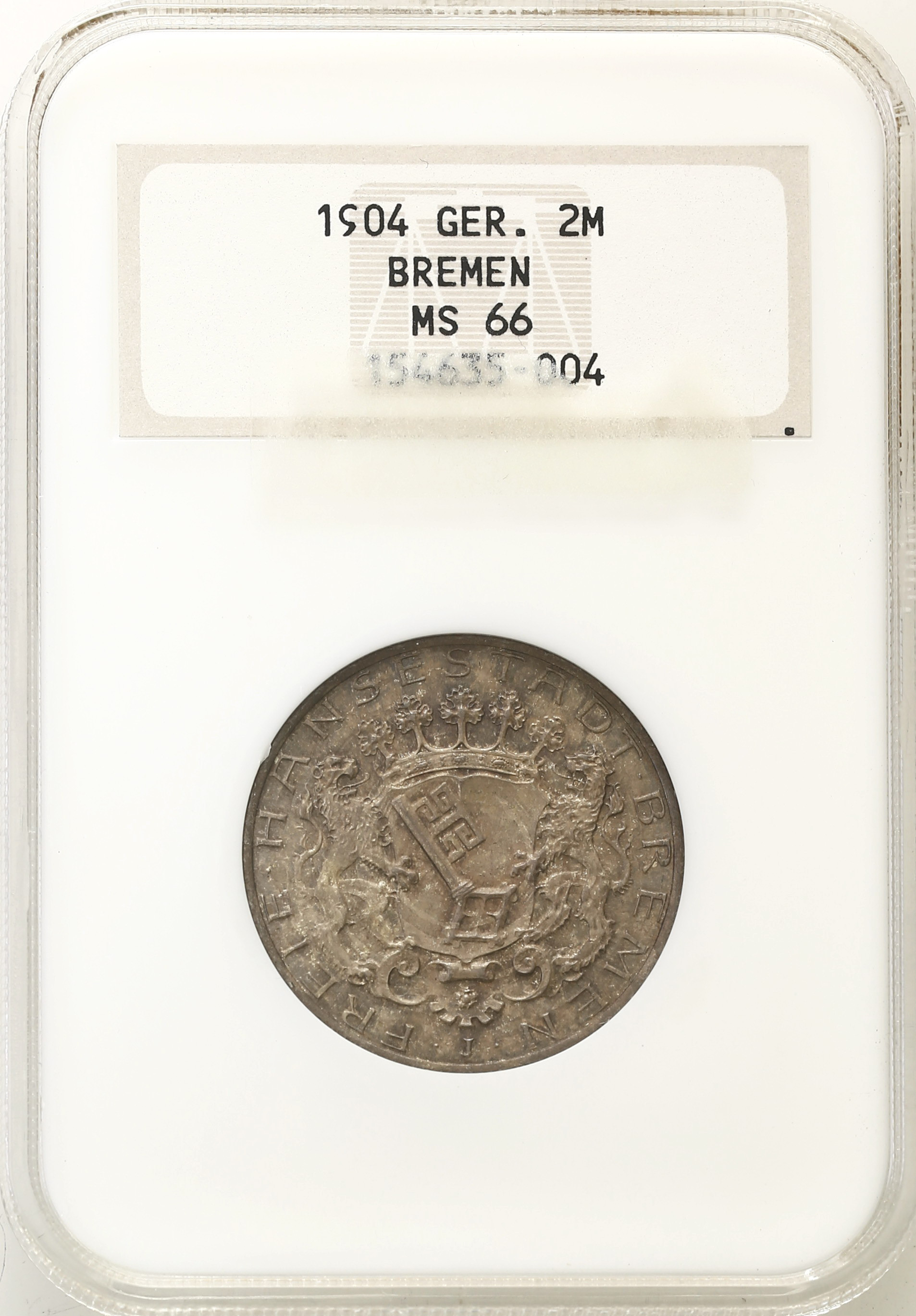 Niemcy, Brema. 2 marki 1904 J, Hamburg NGC MS66 (2 MAX) - RZADKA